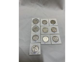 $5 Face Value In Silver Half Dollars Including Walking Liberty