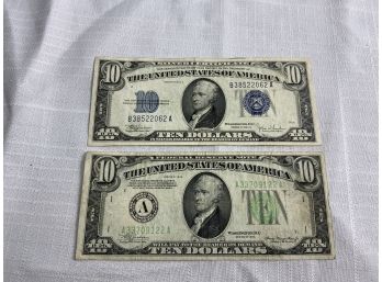 2 $10 1934 Series Silver Certificate Or Federal Reserve Note
