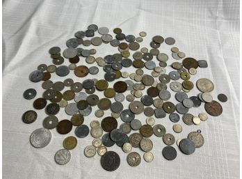 Assorted Foreign Coins And Tokens Including Lots Of Silver