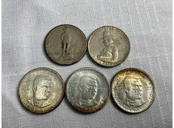 5 Commemorative Half Dollars Pilgrim, Lexington,booker T Washington
