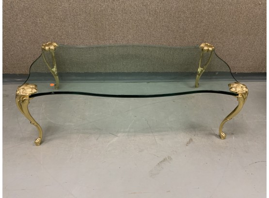Glass Coffee Table With Gold Brass Floral Legs