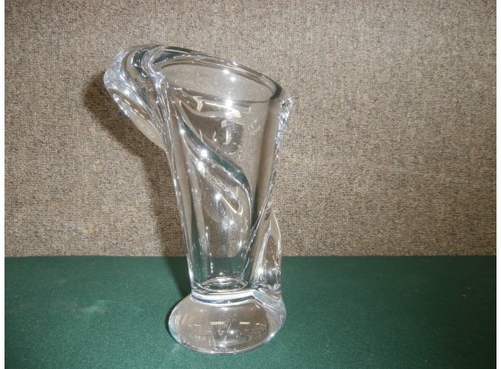 Signed Art Vannes France Crystal Glass Vase With Wave Design