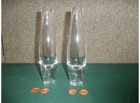 Matched Pair Of Signed Steuben Art Glass Bud Vases