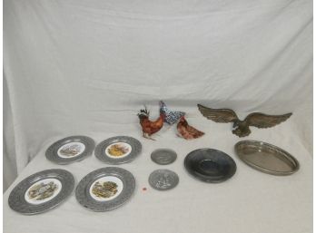Pewter Currier And Ives Plate Set Of Seasons, 1978c Ltd. Edn. Hudson Pewter Christmas Plate, Etc.