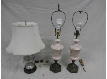 Pewter Lamp By Stieff With Hand Tailored Shade By Canterbury, A Pair Of Vintage Table Lamps With Gold Trim