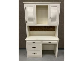 White Painted Desk With Bookcase Top, 1 Piece Construction