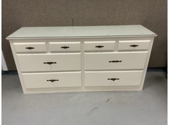 White Painted Double Dresser With Glass Top