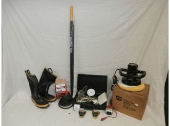 Pair Of Greentree Steel Shark Size 9 Boots, RAM Fuel Injection Tester In Case And More