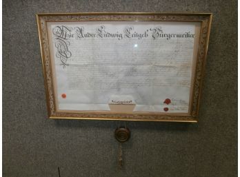Early Framed Document With Wax Seals Dated C1749
