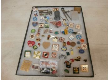 Lot Consisting Of Mostly Quilting Related Pin Backs And More (Display Is Not Included)