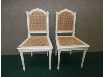 Pair Of Painted French Side Chairs With Cane Seats And Backs With Reeded Legs