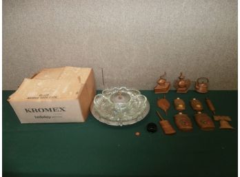 Kromex Holiday Giftware New-Old Stock, Lazy Susan, A Group Of Sexton USA 1967c Cast Kitchen Hanging, Etc.