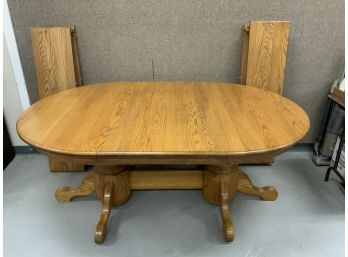 Canal Dover Large Oak Double Pedestal Dining Room Table With 4 Leaves Opens To 10ft Long