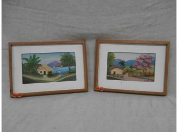 2 Signed T. Helena Framed Oil On Canvas Paintings Land And Seascapes