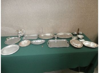Large Group Of Silver Plated Pewter And Stainless Steel Items, Including Kalmar Made In Denmark, Etc.