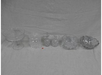Signed Waterford Crystal Covered Jar, Hand Blown Cruets (1 Is Missing A Stopper), And More