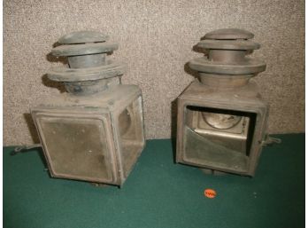 Pair Of Lanterns As Found With Broken Glass Panel