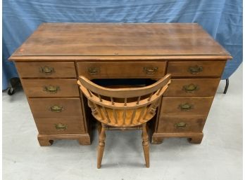 Maple Ethan Allen Double Bank Desk With Glass Top, With Chair