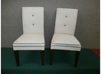 Pair Of Contemporary Upholstered Side Chairs, Button Back