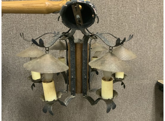 Arts And Crafts Style Hanging Iron And Brass Light Fixture