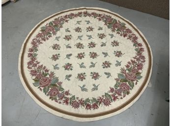 71 Inch Round Rose Floral Chain Stitch Wool Rug