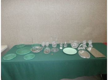 Glassware Including Tilden-thurber Cruets, Missing 1 Stopper, Fiesta Plate And Silver Overlay, Etc.