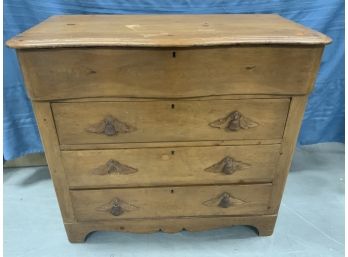 Antique Pine 4 Drawer Dresser With Carved Pulls