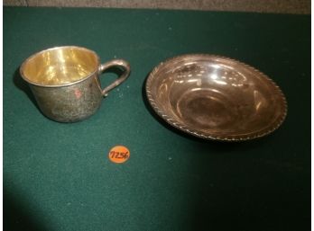 Sterling Silver Baby Cup And A Small Sterling Bowl  4.345 Troy OZ.