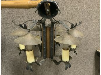 Arts And Crafts Style Hanging Iron And Brass Light Fixture