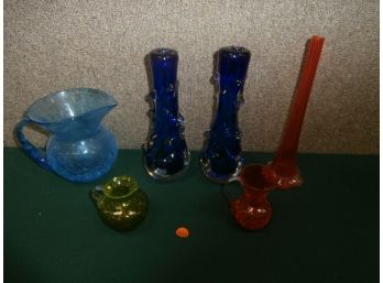 Vintage Glassware Including Crackle Glass And More