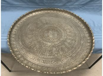29 Inch Metal Punched Tray With Scenic Detail