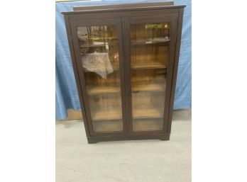 Oak  Double Door Book Case With 4 Wood Shelves
