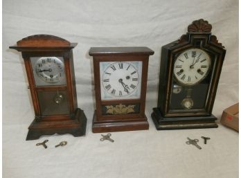 3 Mantel Shelf Clocks Including 1 Signed Junhans, 1 Atkins Clock Co. Bristol, Conn And More