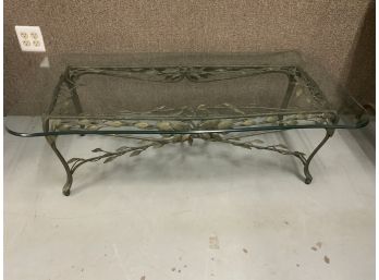 High Quality Iron Glass Top Coffee Table With Leaf Design