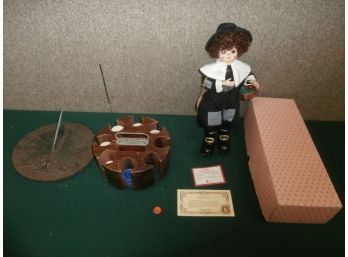 Cast Iron Sundial, Poker Chip And Card Holder With Poker Chips, Brinn's Doll With COA
