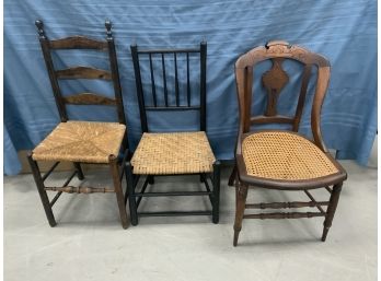 3 Antique Side Chairs Including 2 Country And 1 Victorian