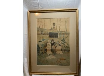 Antique Toeschi Signed Large French Watercolor