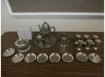 Pewter Lot Including Stieff ,Salisbury  And Plymouth  And A Roders Covered Glass Humidor Jar With Box