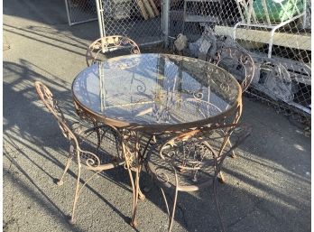 5 Piece Glass Top Patio Table And Chairs Set With Floral Detail