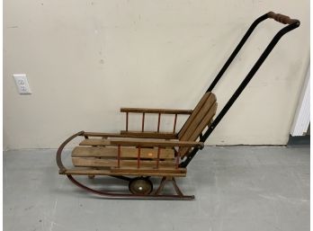 Antique Childs Sleigh Or Cart With Wheels