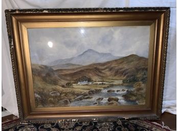 O.H. Thomas Signed Large Watercolor Painting In Gold Framed