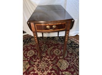 American Masterpiece Collection By Hickory Mahogany Bell Flower Inlaid Drop Leaf Table