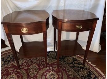 Pair Of Historical Charleston Baker Inlaid One Drawer Taper Leg Side Tables