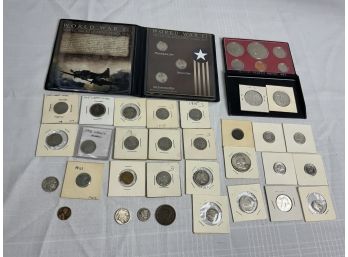 American Coin Lot Including Silver Proof Sets, Large Cents, $3.00 Plus In Silver