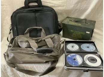 Assorted Lot Of Bags, Military Can And CD Case