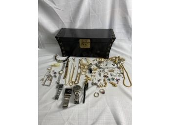 Large Lot Of Costume Jewelry Mostly Single Earrings And A Jewelry Box Including Some Sterling