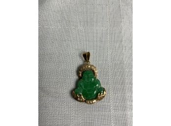 18k Carved Jade Buddha With Diamond Accents 9.9g