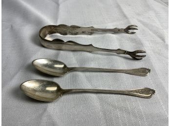 3 Piece Sterling Silverware Including Salisbury Tongs And 2 Spoons 3.3ozt