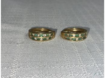 18k Diamond And Emerald Earrings 5.8g