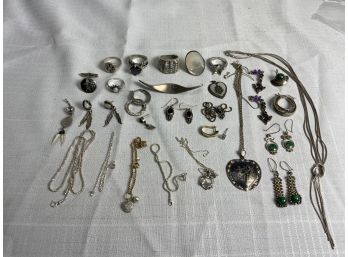 Sterling Silver Jewelry Lot Some With Gemstones, Mostly Wearable 143.2g